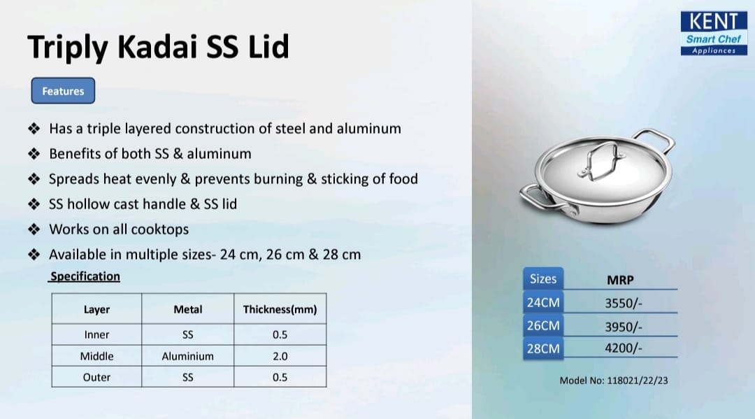 kent triply kadai ss lid